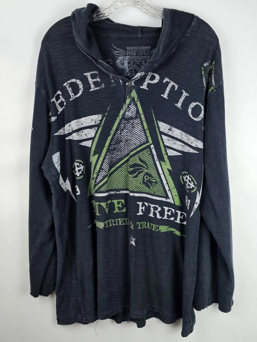 Y2K Raw State Redemption Thermal Hoodie Men's Lg 90's Grunge Streetwear Thrashed